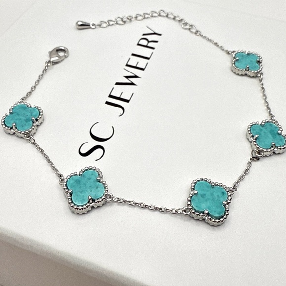 Petite Clover Bracelet Tiffany Color Mother of Pearl Double Sided - Picture 8 of 15